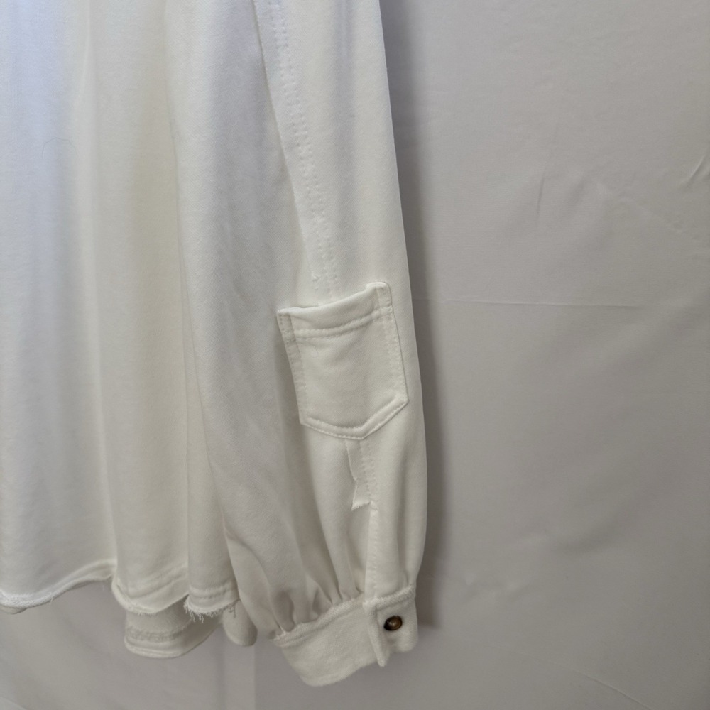 POL White Distressed Button Down‎ Shirt Jacket Shacket Oversized Women's Size L - Picture 7 of 13